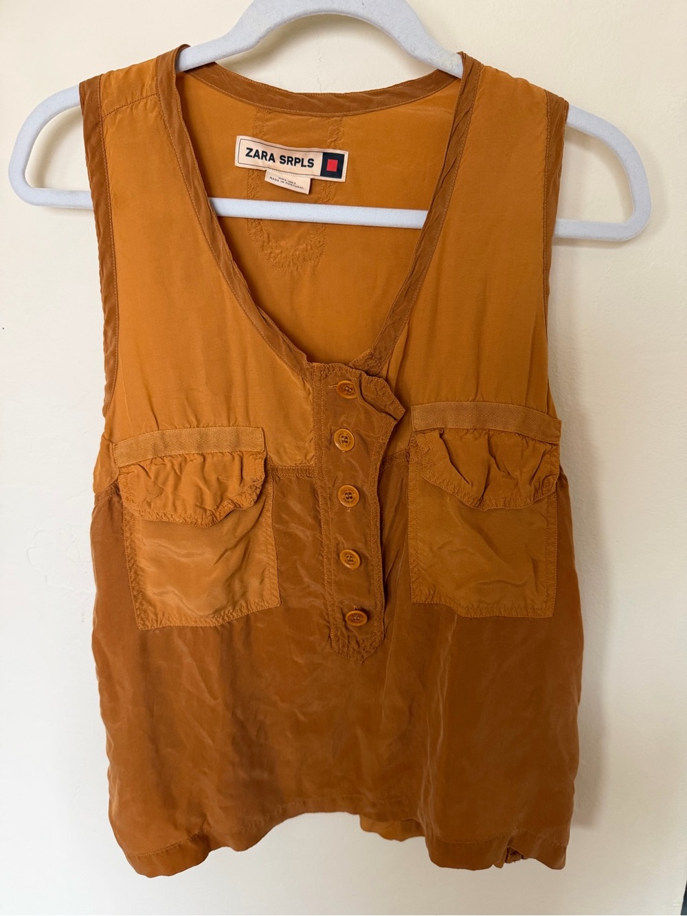 Zara SRPLS Brown Sleeveless Utility Button Pocket Tank